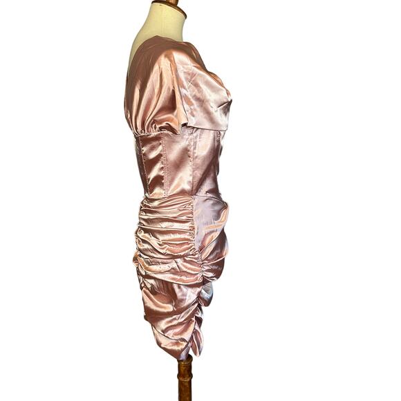 Superdown Pink Off Shoulder Corset Mini Dress MEDIUM Satin Ruched Revolve NEW - Picture 6 of 10